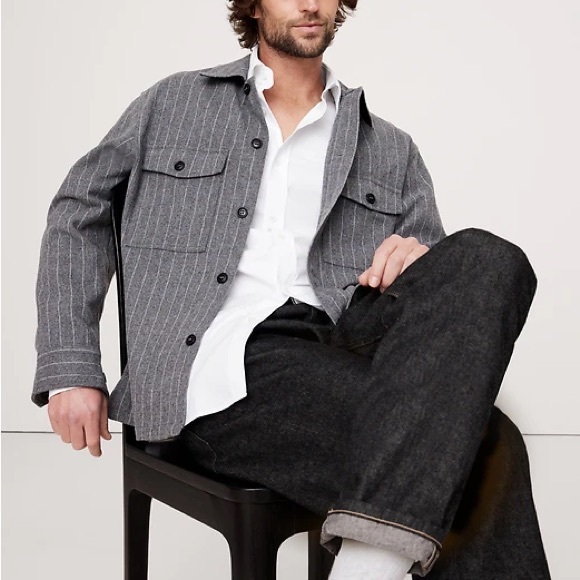 Banana Republic Other - Banana Republic Men's Gray Pin Striped Wool Blend Shirt Jacket Large